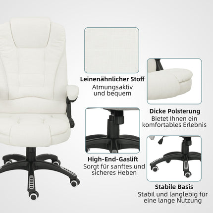 Ergonomisks biroja krēsls ar masāžas funkciju, krēmbalts, 68x72x110-120 cm