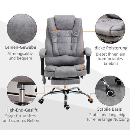 Ergonomisks biroja krēsls ar masāžu, atgāšanas funkciju un apsildi, pelēks