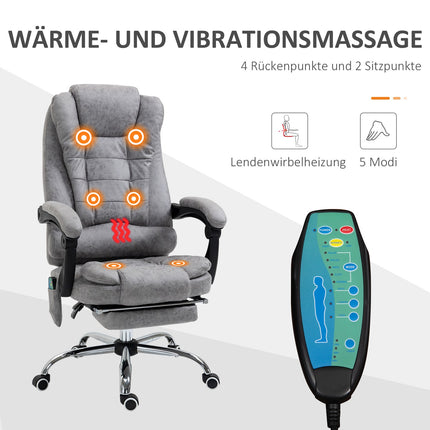 Ergonomisks biroja krēsls ar masāžu, atgāšanas funkciju un apsildi, pelēks