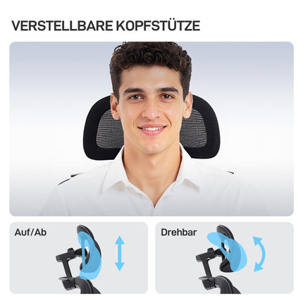 Ergonomisks biroja krēsls ar sietu, jostasvietas atbalstu, regulējamu galvas balstu