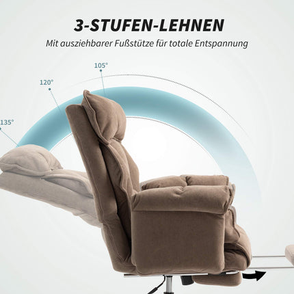 Ergonomisks biroja krēsls ar atgāžamu atzveltni un kāju balstu