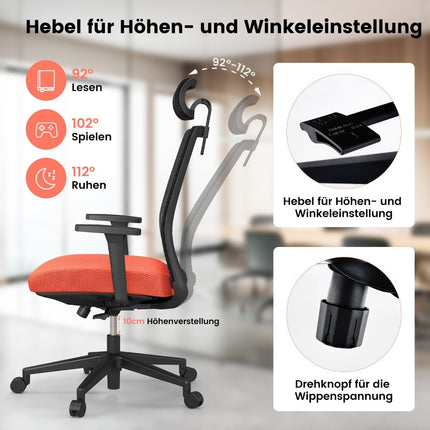 Ergonomic office chair with backrest & lumbar support & comfortable 3D headrest up to 180 kg