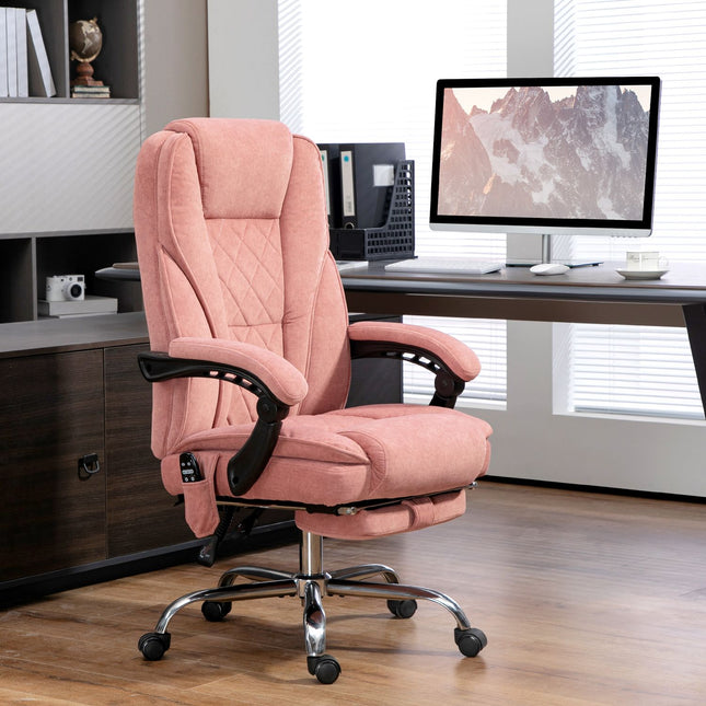 Ergonomisks biroja krēsls ar masāžas funkciju, kāju balsts, grozāms, ritināms, rozā