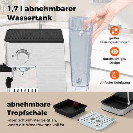 Espresso automāts ar piena putotāju, 20 bāri, skārienekrāns, 1,7 l