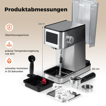 Espresso automāts ar piena putotāju, 20 bāri, skārienekrāns, 1,7 l