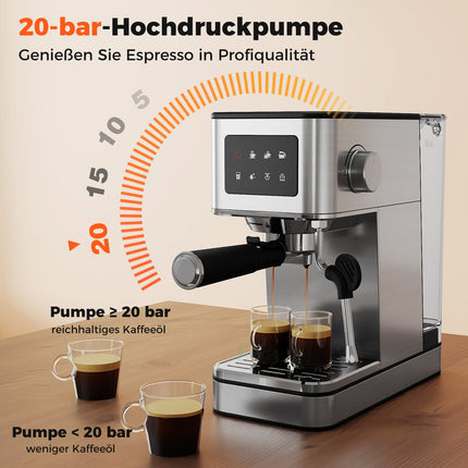 Espresso automāts ar piena putotāju, 20 bāri, skārienekrāns, 1,7 l