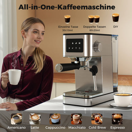 Espresso automāts ar piena putotāju, 20 bāri, skārienekrāns, 1,7 l