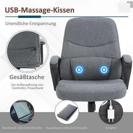 Vadītāja krēsls ar masāžas funkciju, regulējams augstums, ergonomisks dizains, USB saskarne