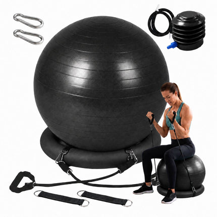 Exercise Ball 65 cm with Stand, Resistance Bands and Pump, Black