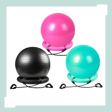 Exercise Ball 65 cm with Stand, Resistance Bands and Pump, Turquoise