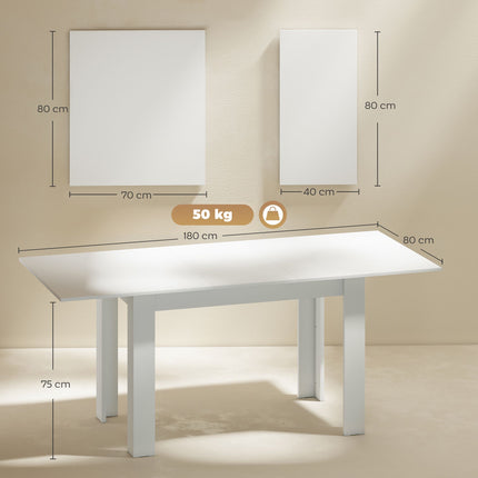 Izvelkams ēdamgalds, 140-180 x 80 cm, balts