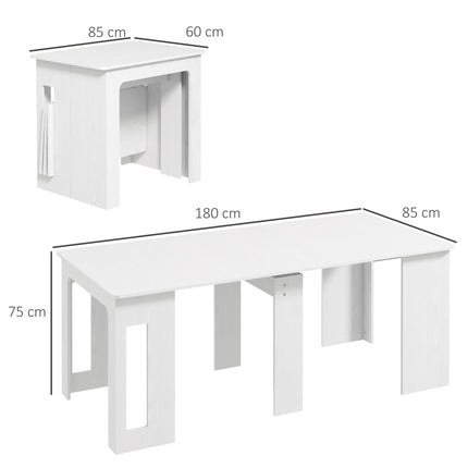 Izvelkams ēdamgalds, balts, 60-180 x 85 x 75 cm