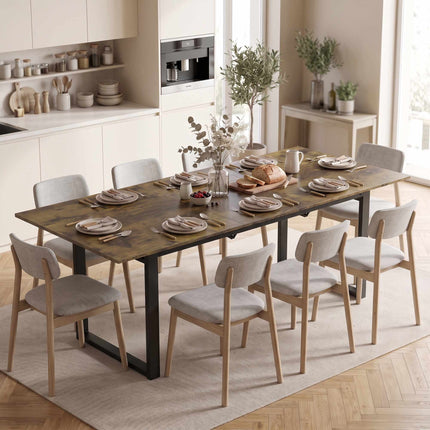 Extending Dining Table 140-180 cm for 6-8 People, Tiger Wood Look, Steel Frame