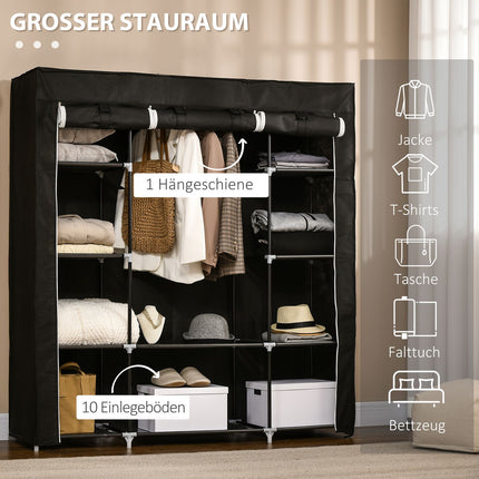Fabric wardrobe - zipper, 1 rail, 10 shelves, 150x43x162cm
