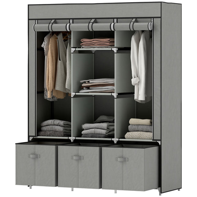 Foldable Fabric Wardrobe with Drawers, Light Grey, 125x43x162.5 cm