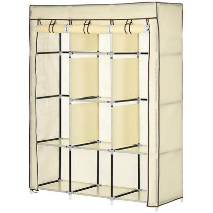 Auduma skapis, skapis ar drēbju stieņiem, 8 līmeņi, saliekams skapis, saliekams skapis guļamistabai, gaitenim, neausts audums, krēmbalts, 125 x 43 x 162,5 cm