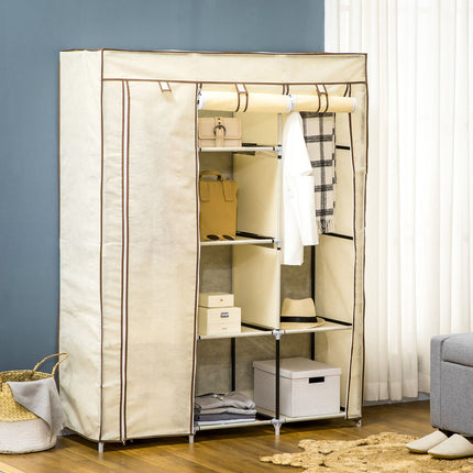 Auduma skapis, skapis ar drēbju stieņiem, 8 līmeņi, saliekams skapis, saliekams skapis guļamistabai, gaitenim, neausts audums, krēmbalts, 125 x 43 x 162,5 cm