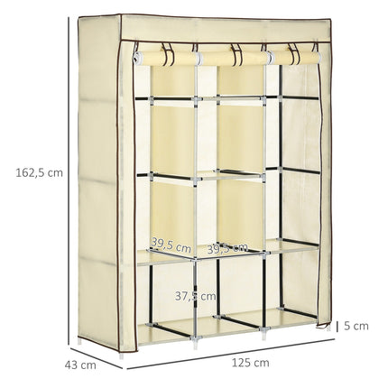 Auduma skapis, skapis ar drēbju stieņiem, 8 līmeņi, saliekams skapis, saliekams skapis guļamistabai, gaitenim, neausts audums, krēmbalts, 125 x 43 x 162,5 cm