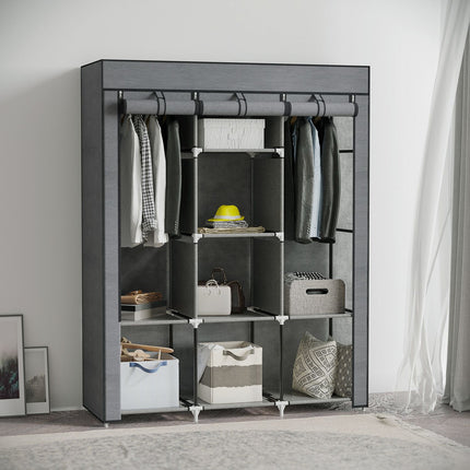 Auduma skapis, skapis ar drēbju stieņiem, 8 līmeņi, saliekams skapis, saliekams skapis guļamistabai, priekšnamam, neausts audums, tumši pelēks, 125 x 43 x 162,5 cm