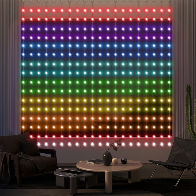 Virtenes lampiņas 3 × 3 m 400 LED gaismas aizkars ar regulējamu spilgtumu, mūzikas sinhronizāciju, ainu režīmiem, taimera funkciju, virtenes lampiņu aizkars iekštelpām, āra lietošanai, IP44 kāzām, ballītēm, Ziemassvētkiem
