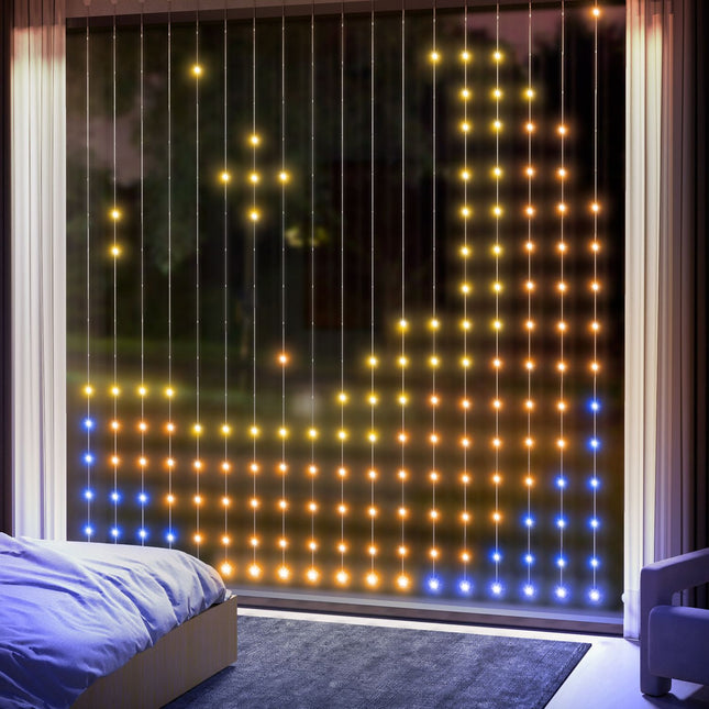 Virtenes lampiņas 3 × 3 m 400 LED gaismas aizkars ar regulējamu spilgtumu, mūzikas sinhronizāciju, ainu režīmiem, taimera funkciju, virtenes lampiņu aizkars iekštelpām, āra lietošanai, IP44 kāzām, ballītēm, Ziemassvētkiem