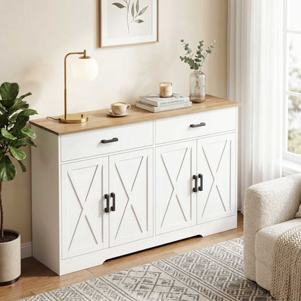 Lauku mājas kumode-bufete, 140 cm, 2 atvilktnes, balta