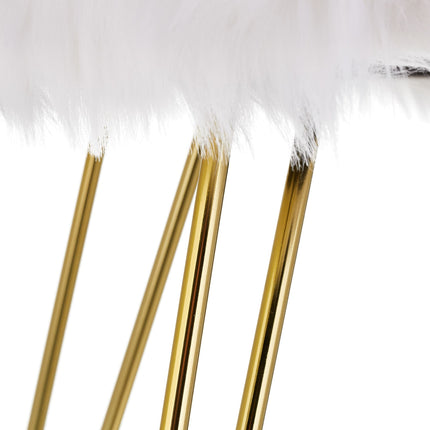Faux Fur Stool in White-Gold