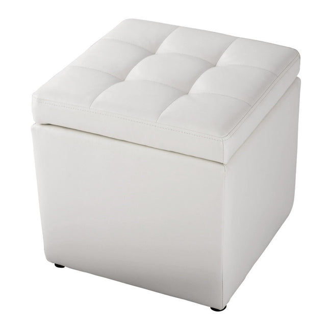 Faux leather stool with storage space, 300 kg load capacity, upholstered seat, white leather stool 40 x 40 x 40 cm