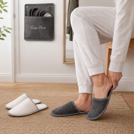 Felt Guest Slippers Set, 6 Pairs, Beige, Non-Slip, Unisex