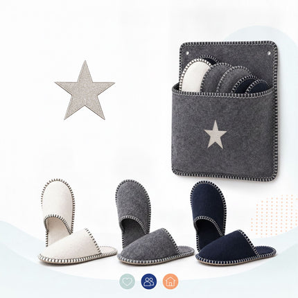 Filca viesu čību komplekts, 6 pāri, pelēks, neslīdošs, unisex