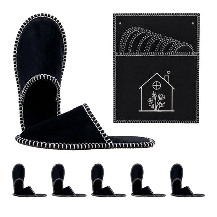 Felt Guest Slippers Set, 6 Pairs with Storage Bag