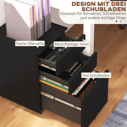 Dokumentu skapis ar atvilktnēm, 37 cm, garums x 43,5 cm, platums x 60 cm, slēdzams, izvelkams, ar bremzēm, 3 pakāpju regulējams stienis, tērauda, melns
