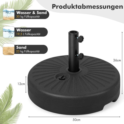 Piepildāma lietussarga pamatne, 19,5 l ūdens vai 23 kg smilšu ietilpība