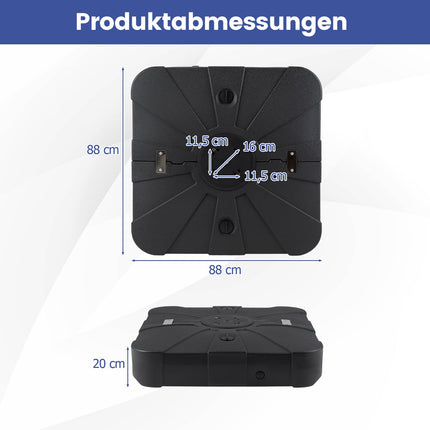 Piepildāma lietussarga pamatne ar riteņiem, 170 kg celtspēja, HDPE, melna