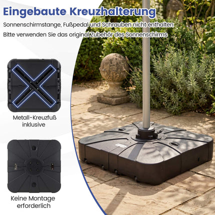 Piepildāma lietussarga pamatne ar riteņiem, 170 kg celtspēja, HDPE, melna