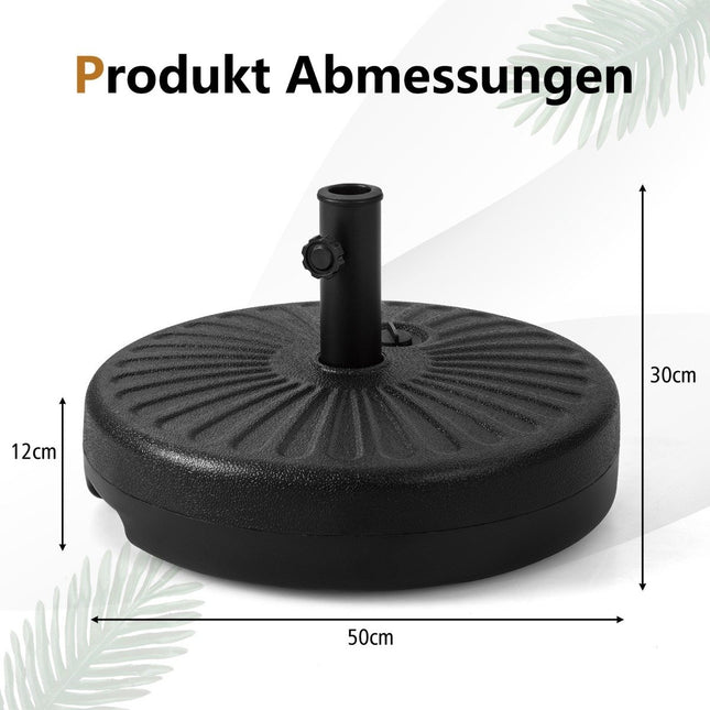 Piepildāms apaļš lietussarga statīvs ar 50 cm diametru, paredzēts maksimālajai slodzei 34 kg, melns