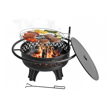 Ugunskura bļoda ar 360 grādu grozāmu grilu un vāku
