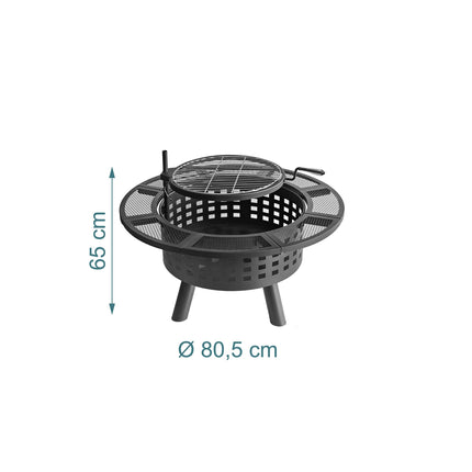 Ugunskura bļoda ar 360 grādu grozāmu grilu un vāku