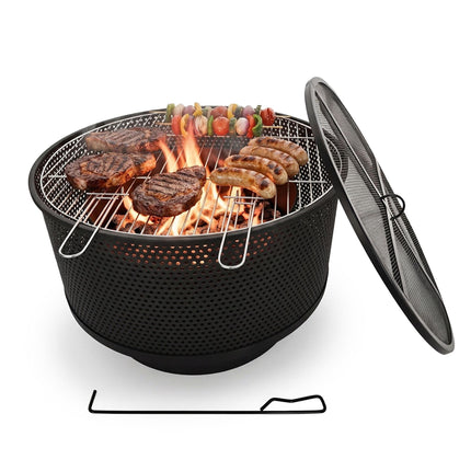 Ugunskura bļoda ar grilu, 3-in-1 galds, tērauds