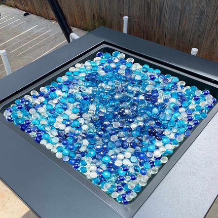 Fire Pit Glass Beads, 10 lb, 3/4 in Mixed Blue Clear