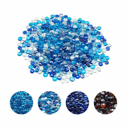 Fire Pit Glass Beads, 10 lb, 3/4 in Mixed Blue Clear