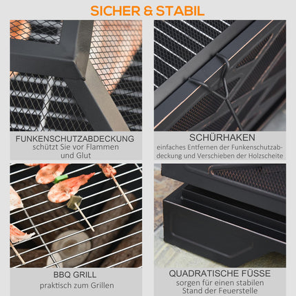 Metal Fire Bowl & BBQ Grill with spark guard, 66cm