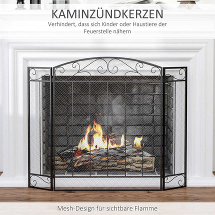 Kamīna aizsargs, salokāmi kamīna vārti ar 3 paneļiem, cepeškrāsns aizsargs, dzirksteļu aizsargs viesistabai, tērauds, 105 x 80,5 cm, melns