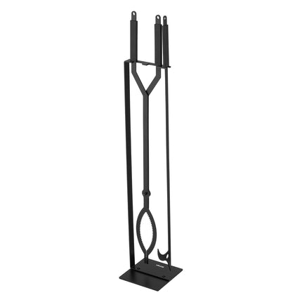 Fireplace Tool Set, 3-Piece Wrought Iron Stand, Black