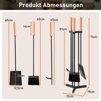 Kamīna instrumentu komplekts, 4 daļu metāla komplekts ar statīvu