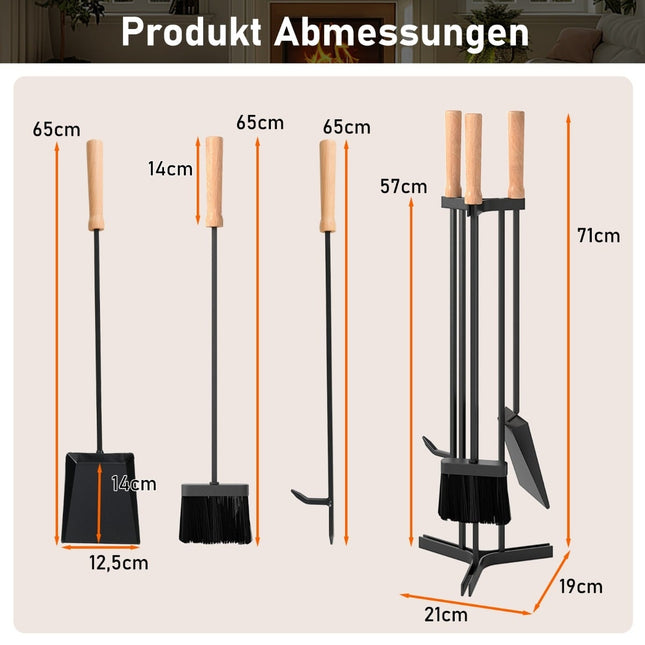 Kamīna instrumentu komplekts, 4 daļu metāla komplekts ar statīvu
