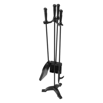 Fireplace Tool Set, 4-Piece Wrought Iron Stand, Black