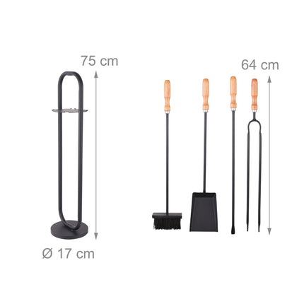 Kamīna instrumentu komplekts, 5 daļas, koka rokturi