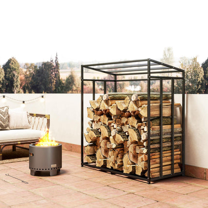 Firewood Rack, Steel, Cover, 300kg Capacity, 140x70x154 cm