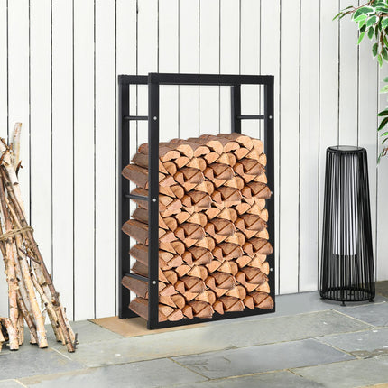 Malkas statīvs, malkas plaukts, malkas turētājs, 100 kg, tērauds, melns, garums 60 x platums 25 x augstums 100 cm